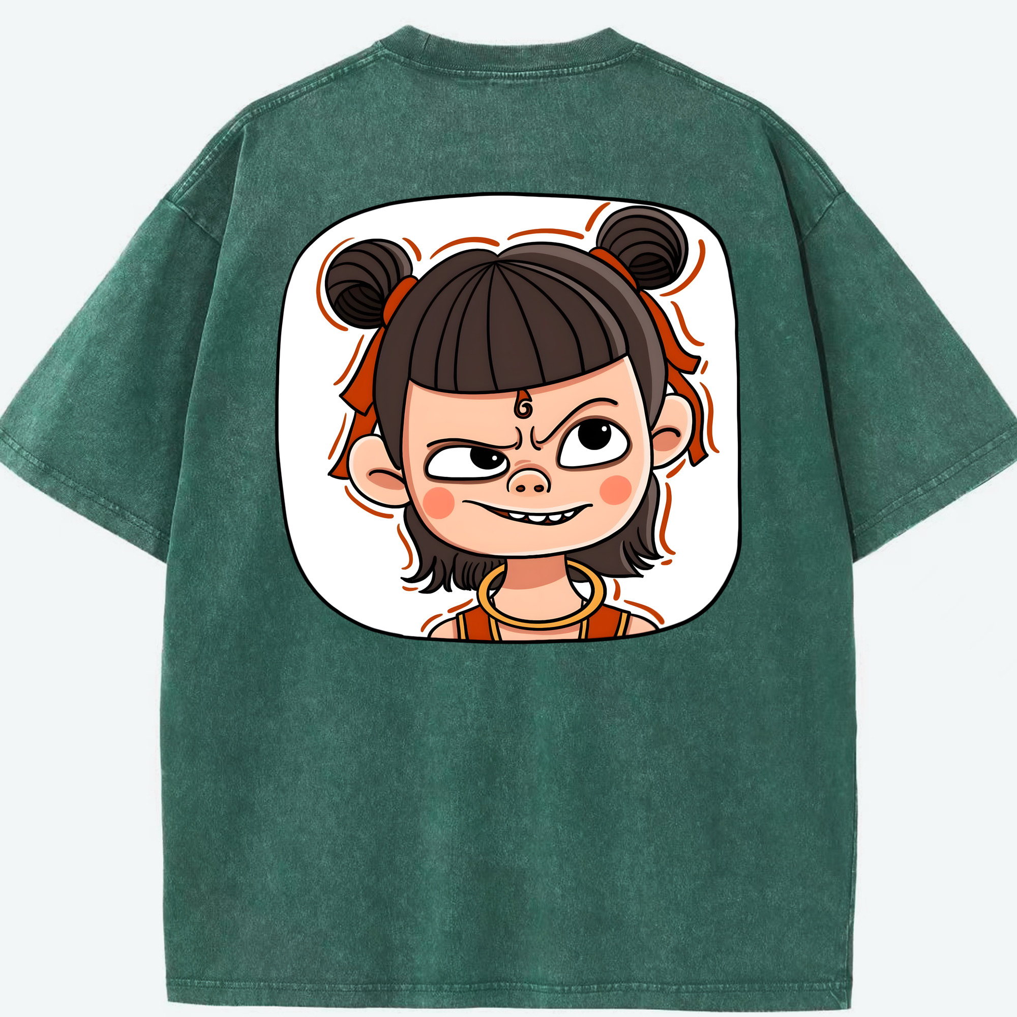 （画像用） Ne Zha 2 ナタ 魔童の大暴れ 綿100% ヴィンテージ風 半袖Tシャツ（背面プリント）
